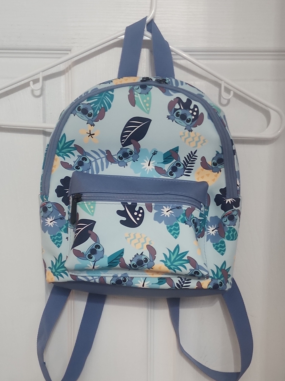 Disney Light Blue Stitch Print Kids Backpack - Playful Tropical Design